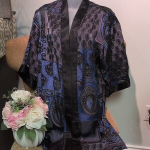 Dex Black and Purple Patterned Kimono